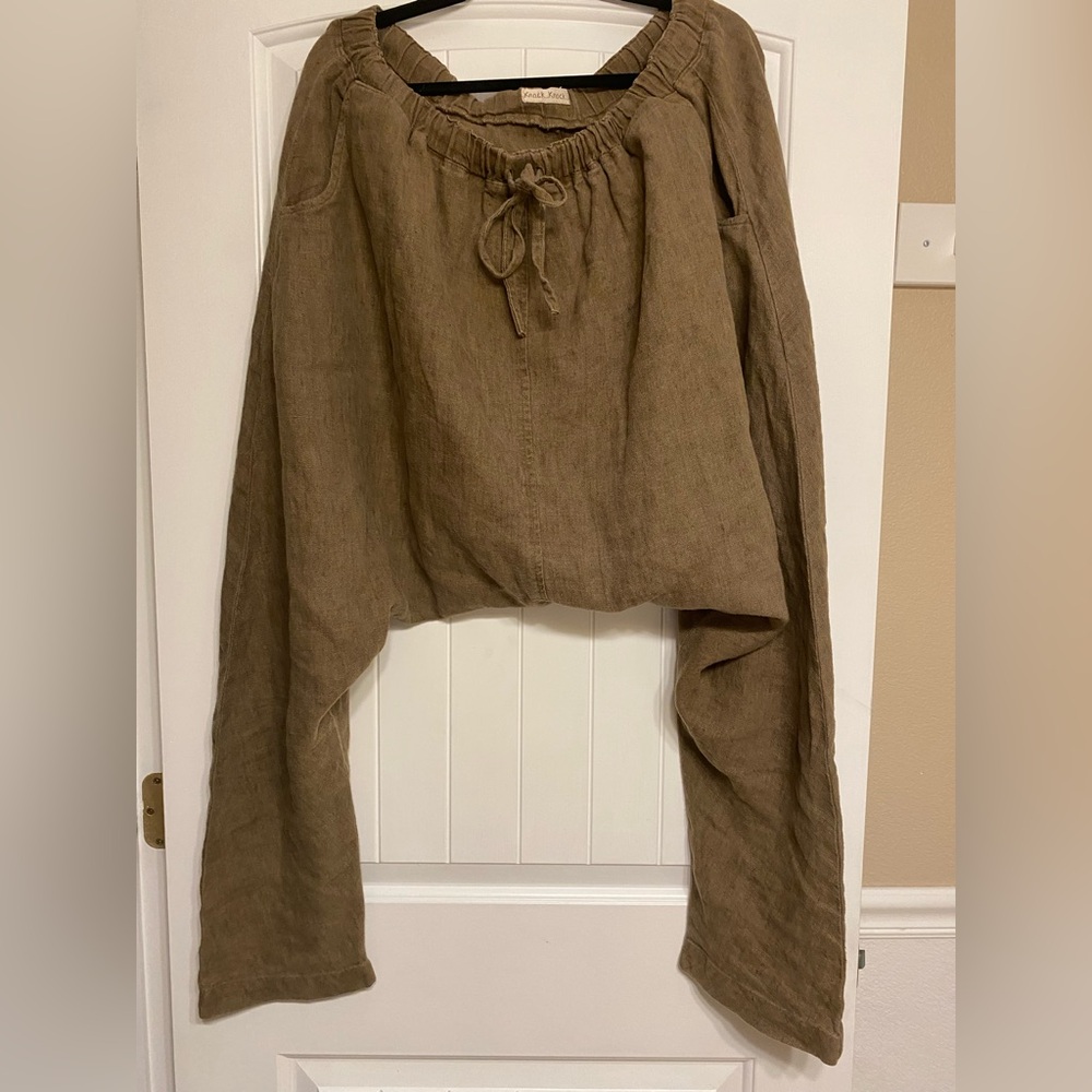 Knock Knock Linen Womens XL Drop Harem Pants Lithuania Lagenlook mushroom brown